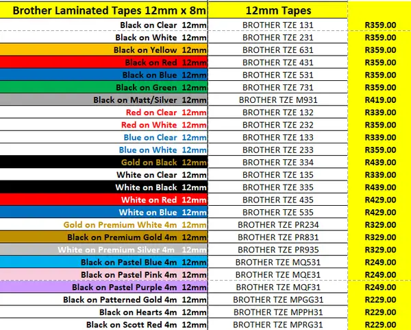 Brother TZE Laminated labels 12mm Brother TZE Laminated labels 12mm