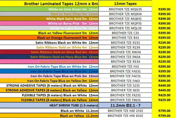 Brother TZE Laminated labels 12mm Brother TZE Laminated labels 12mm