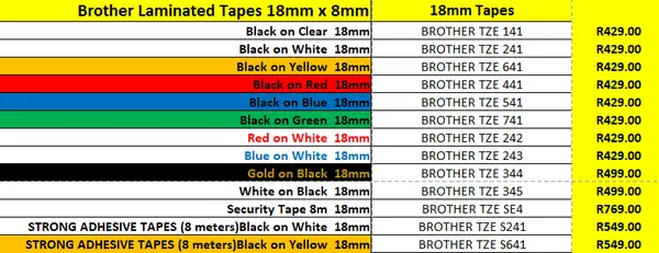 Brother TZE Laminated labels 18mm Brother TZE Laminated labels 18mm